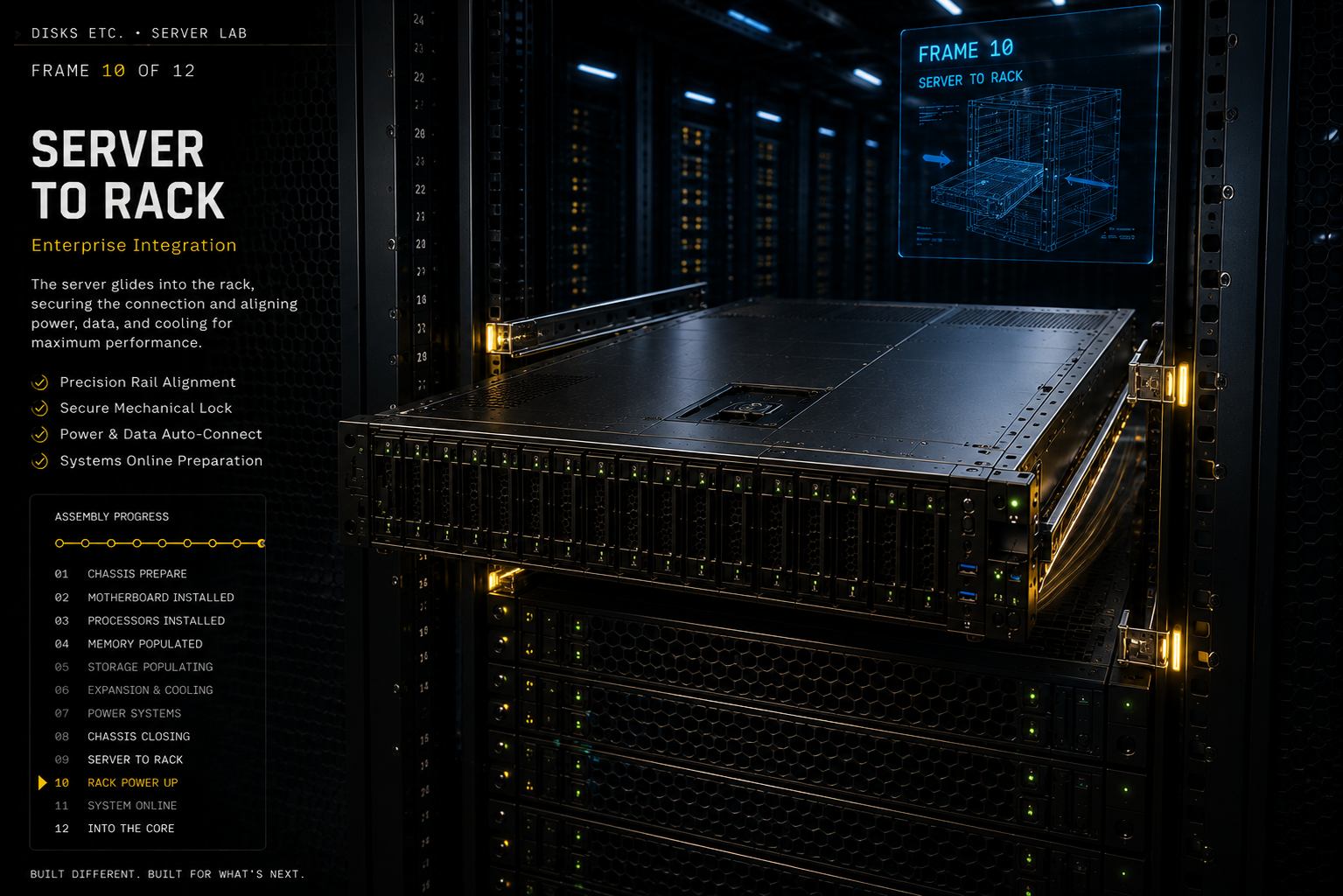 Enterprise server being integrated into a rack